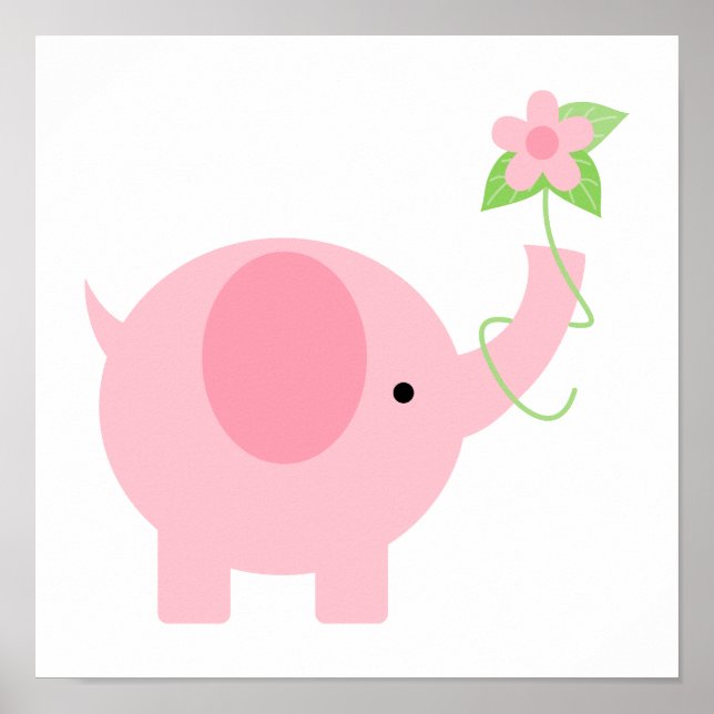 Adorable rosa Elefant mit Blume Poster (Vorne)