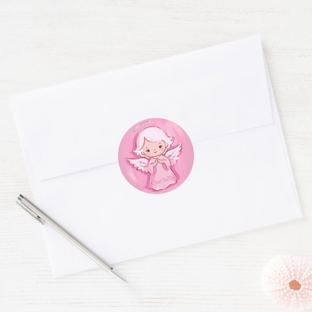 Adorable rosa Engel für die Tochter Runder Aufkleber (Umschlag)