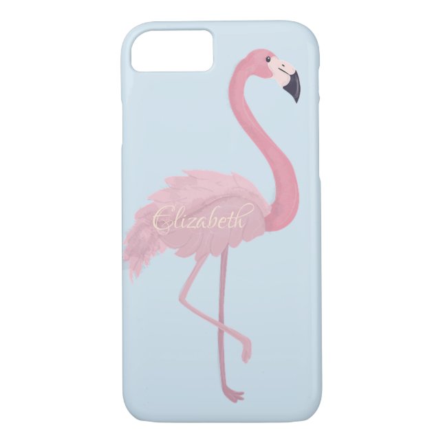 Adorable rosa Flamingo, blau - Personalisiert Case-Mate iPhone Hülle (Rückseite)