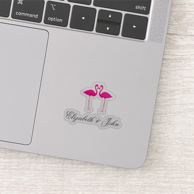 Adorable rosa Flamingos in Liebe - Personalisiert Aufkleber (Detail)