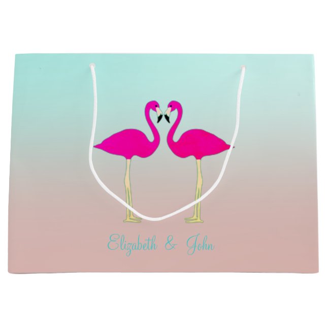 Adorable rosa Flamingos in Liebe Personalisiert Große Geschenktüte (Vorderseite)