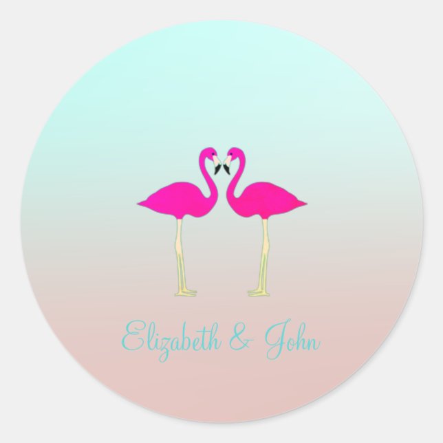 Adorable rosa Flamingos in Liebe Personalisiert Runder Aufkleber (Vorderseite)
