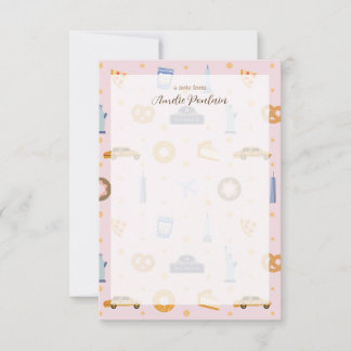 Adorable rosa NYC-Themenname Personalisiert Dankeskarte