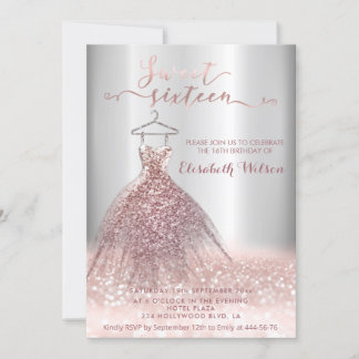Adorable Rose goldglatter Kleid Kalligraphie Invi Einladung