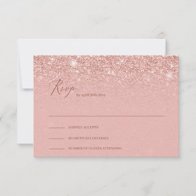 Adorable Rose Goldgliter Glitzern Hochzeit rsvp Karte (Vorderseite)