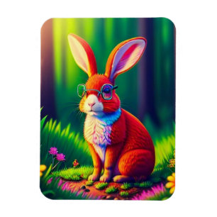 Adorable rote Kaninchen auf Gras sitzen Magnet