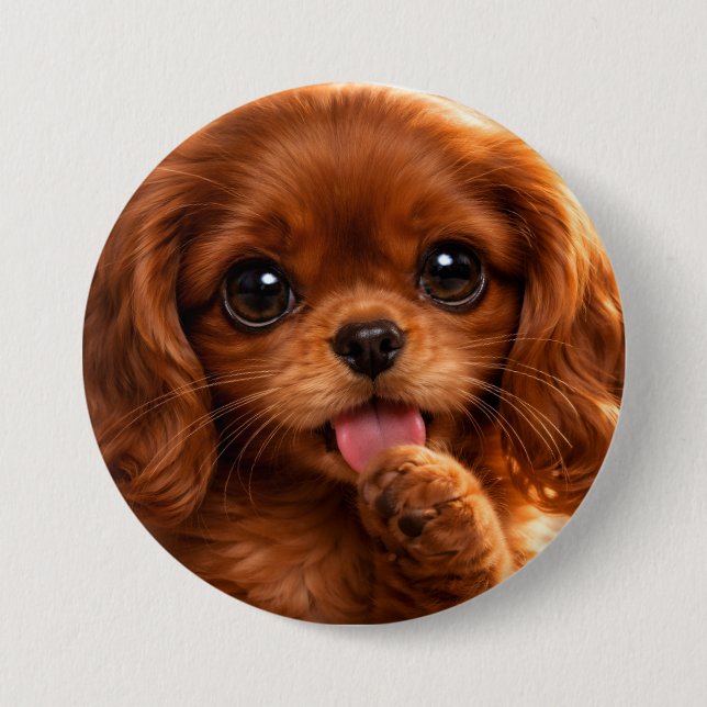Adorable Ruby Cavalier Spaniel Button (Vorderseite)
