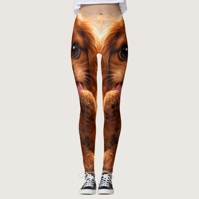 Adorable Ruby Cavalier Spaniel Leggings (Vorderseite)