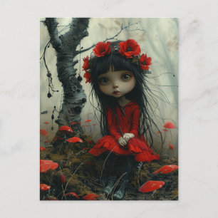 Adorable Sad Girl in einem Mohnwald Postkarte