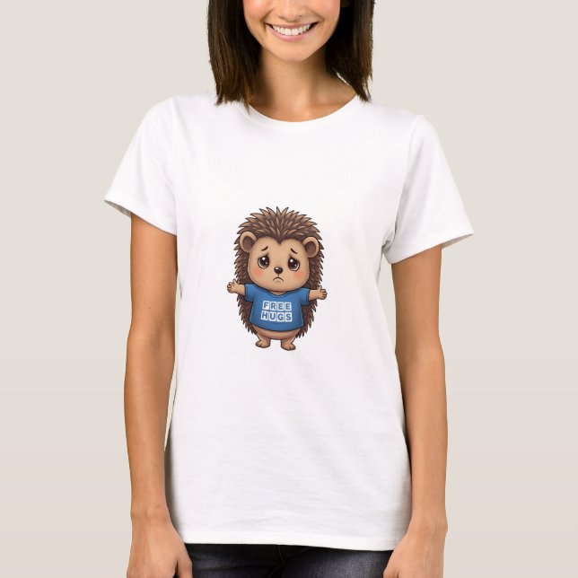 Adorable Sad Hedgehog with Open Arms & Free Hugs T-Shirt (Vorderseite)