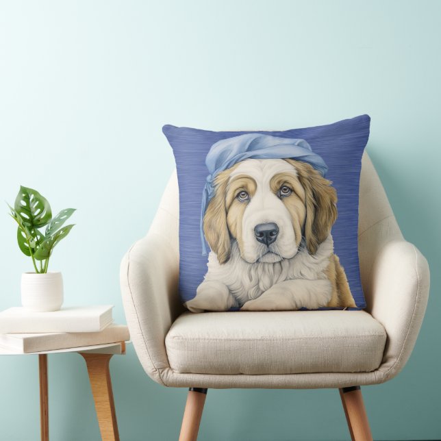 ADORABLE SAINT BERNARD PUPPING with BLUE HAT Kissen (Stuhl )