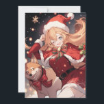 Adorable Santa Anime Girl and Christmas Shiba Dog Feiertagskarte<br><div class="desc">Digitale Kunst eines bezaubernden Anime-Mädchens in Santa Claus wie Kleidung. Sie hat eine lange rote, spitze Weihnachtsweihnachtsweih-Weihnachtsmannmütze, ein niedliches rotes Kleid mit einem Gürtel, einen Weihnachtsschal mit weißem Flügel, niedliche Rot-Grün-Bögen und Bänder und eine Glocke. Ihr shiba inu Hund läuft neben ihr. An der Weihnachtsnachtsnacht im Winter gibt es schöne...</div>