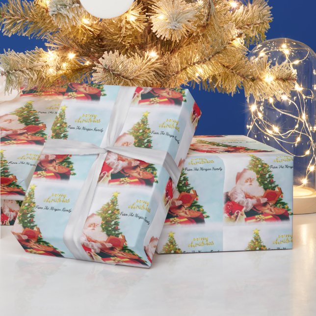 Adorable Santa Claus Pine Tree Weihnachten Geschenkpapier (Feiertage)