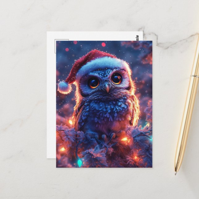 Adorable Santa Owl Postkarte (Vorderseite/Rückseite Beispiel)