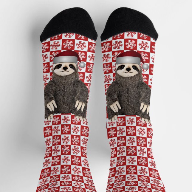 Adorable Santa Sloth Weihnachten Snowflake Festlic Socken (Oben)