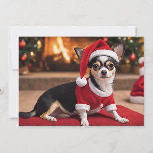 Adorable schwarze Chihuahua mit Weihnachtsmannmütz Feiertagskarte