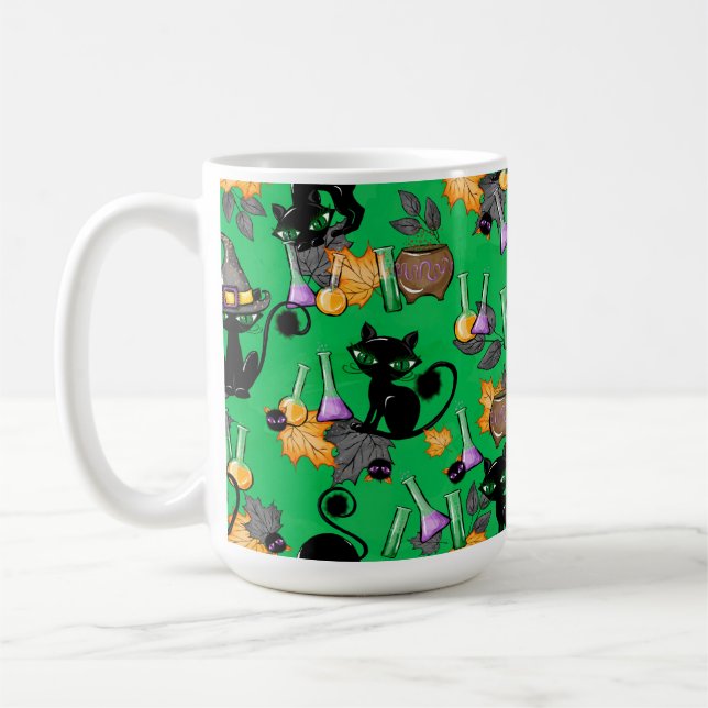 ADORABLE SCHWARZE HALLOWEEN KÜCHE MIT GRÜNEN AUGEN KAFFEETASSE (Links)