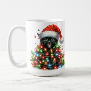 ADORABLE SCHWARZE KÜCHE IN CHRISTMAS LIGHTS UMGEBE KAFFEETASSE