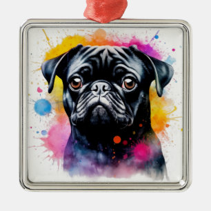 ADORABLE SCHWARZE MOPS PUPPY HUND ORNAMENT AUS METALL