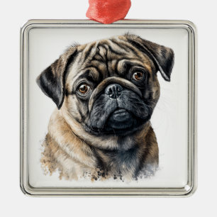 ADORABLE SCHWARZE UND TAN MOPS PUPPING HUND ORNAMENT AUS METALL