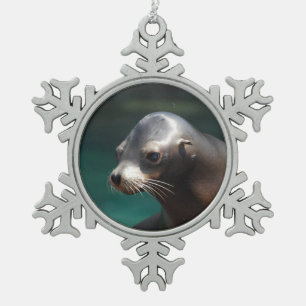Adorable Sea Lion Schneeflocken Zinn-Ornament