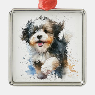 ADORABLE SHAGGY HAVANESE PUPPY HUND ORNAMENT AUS METALL
