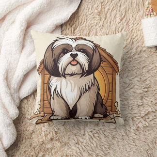 Adorable Shih Tzu Dog House Cartoon Kissen