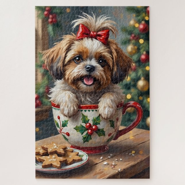 Adorable Shih Tzu Dog in Christmas Mug Cozy Art (Vertikal)