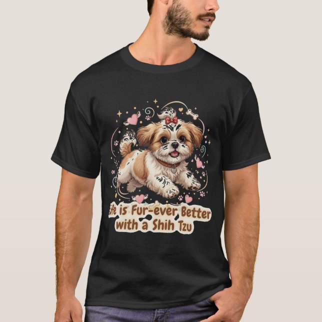 Adorable Shih Tzu Dog Joyful Mid-Leap Design T-Shirt (Vorderseite)