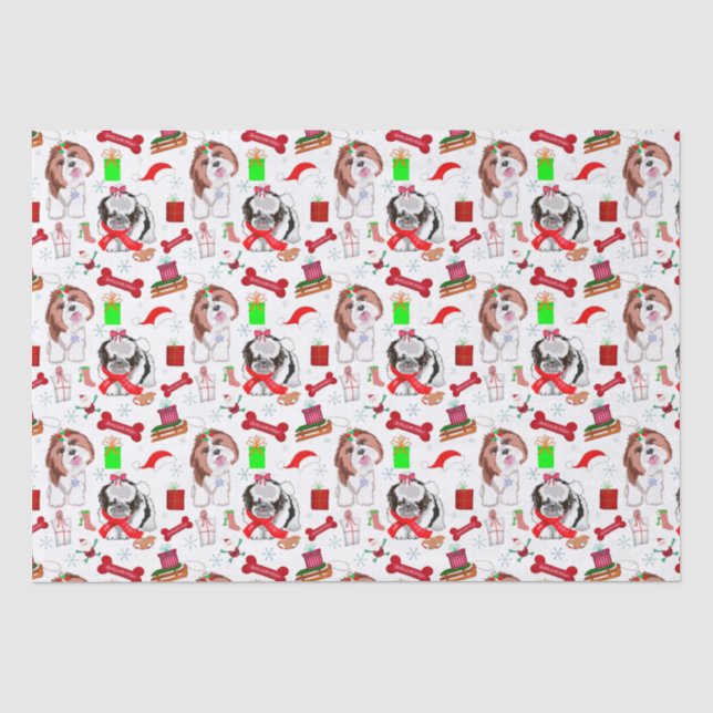Adorable Shih Tzu Weihnachten Nahtloses Muster Seidenpapier (Vorderseite)