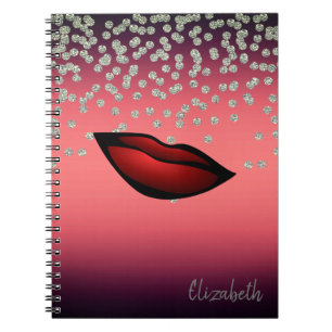 Adorable Shiny Foil Confetty, Diamant, rote Lippen Notizblock