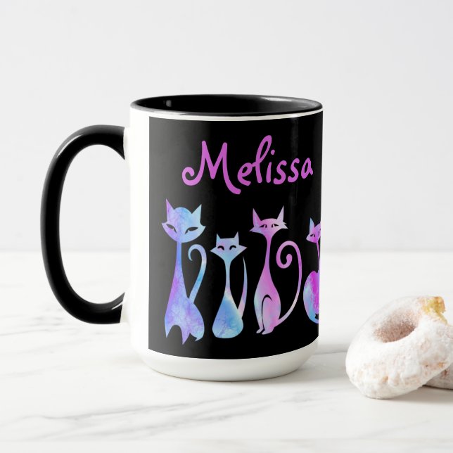 Adorable Silhouetten von Katzen Tasse (Mit Donut)