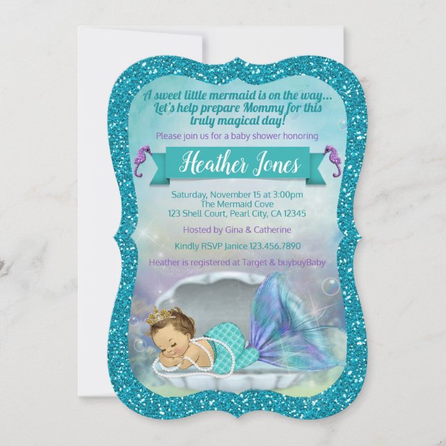Adorable Sirène Baby Shower Invitations 130 Lumièr (Devant)