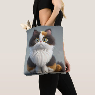 ADORABLE SITZENDE CARTOON CALICO CAT TASCHE