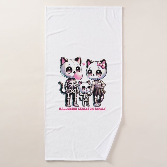 Adorable Skelettkatzenfamilie mit Kaugummi H Badehandtuch (Badehandtuch)