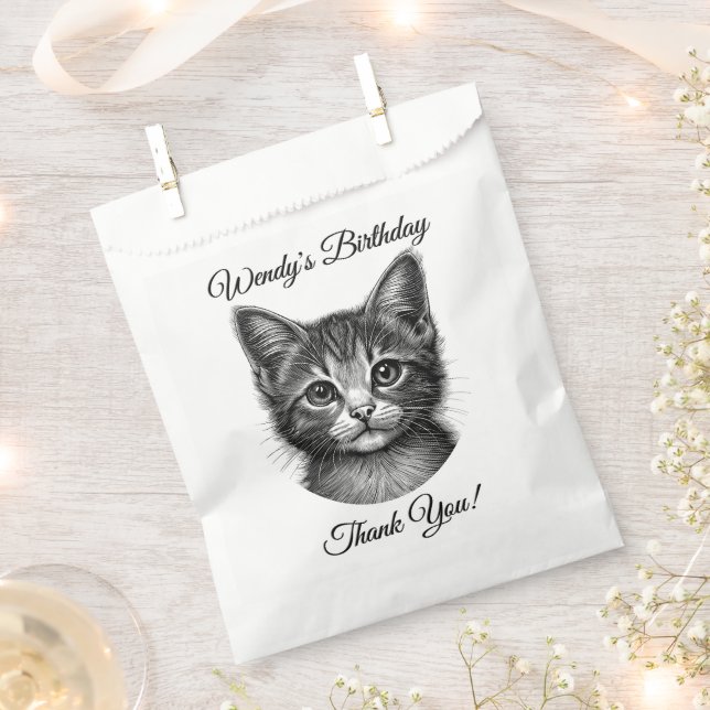 Adorable Sketch der jungen Katze danke Ihnen Custo Geschenktütchen (Ausgeschnitten)