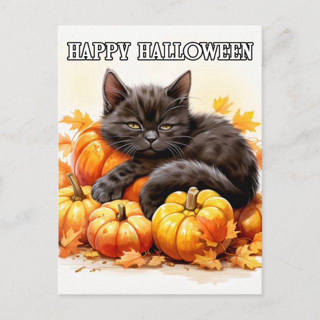 Adorable Sleepy Little Black Kitty Cat Postkarte (Vorderseite)