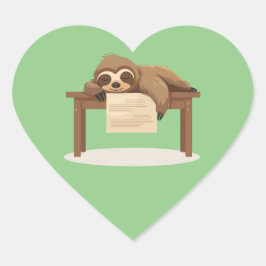Adorable Sleepy Studium School Sloth Herz-Aufkleber