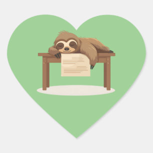 Adorable Sleepy Studium School Sloth Herz-Aufkleber