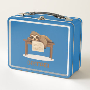 Adorable Sleepy Studium Sloth mit Kindername Metall Brotdose