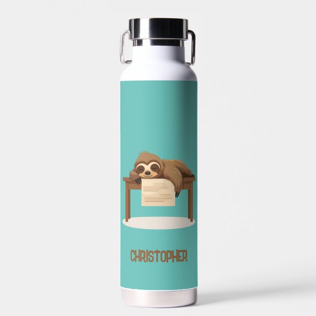 Adorable Sleepy Studium Sloth mit Kindername Trinkflasche (Vorne)