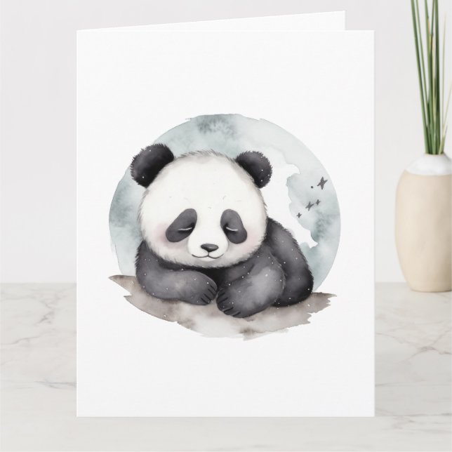 Adorable Sleepy Watercolor Baby Panda Bear Karte (Vorderseite)
