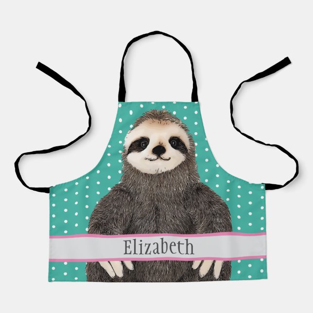 Adorable Sloth Aquamarin Name Kinder Tier Schürze (Vorderseite)
