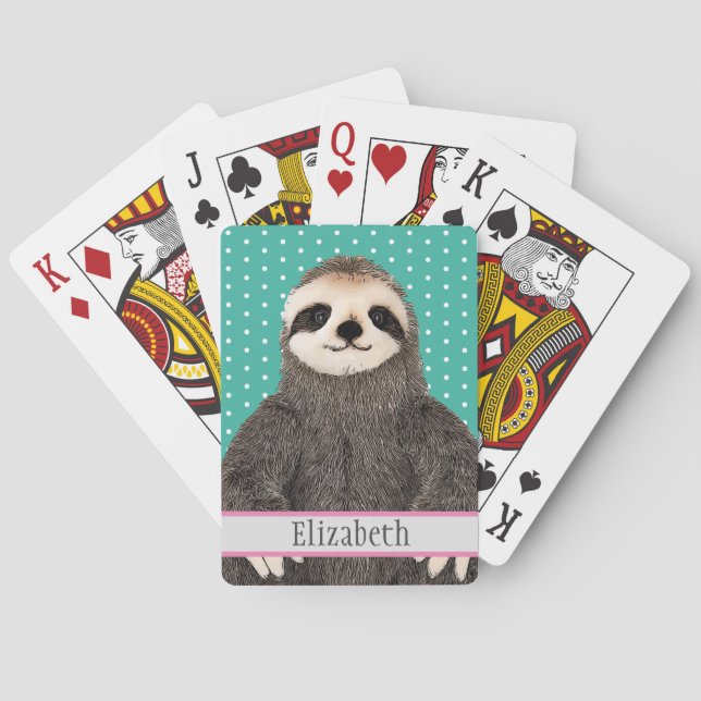 Adorable Sloth Aquamarin Name Kinder Tierfarben Ni Spielkarten (Rückseite)