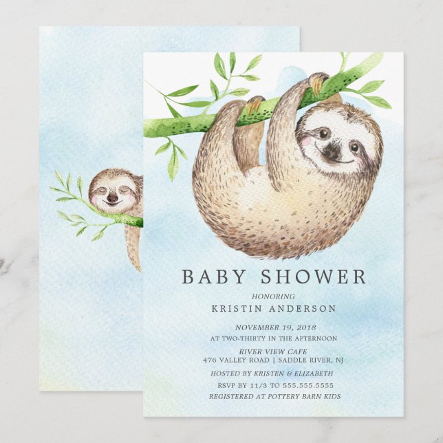 Adorable Sloth Baby Dusche Einladung (Vorne/Hinten)