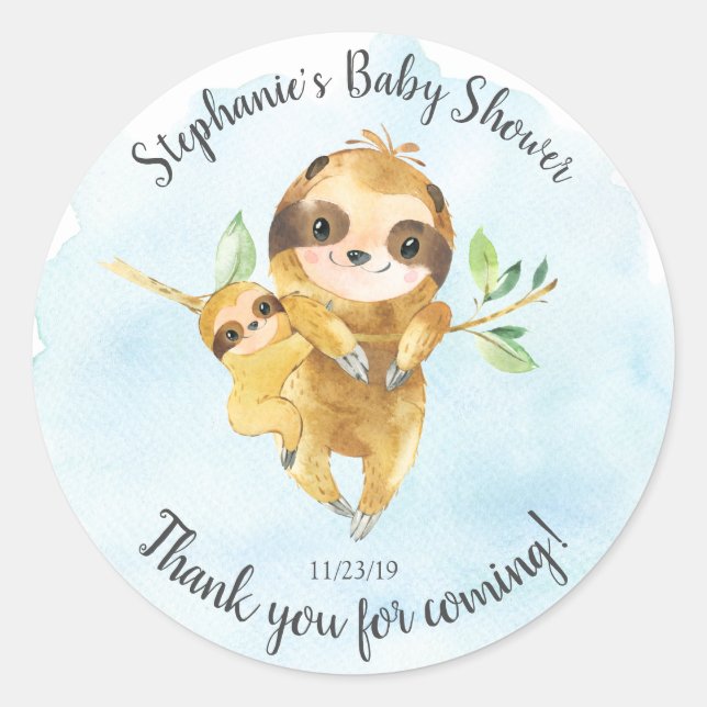 Adorable Sloth Baby Dusche Gefallen Sticker (Vorderseite)