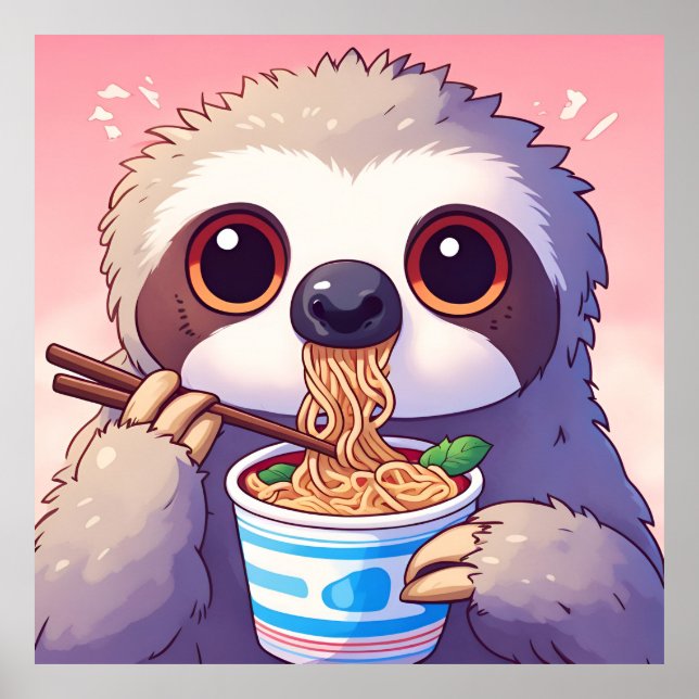 Adorable Sloth Eating Ramen Poster (Vorne)