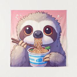 Adorable Sloth Eating Ramen Wandteppich