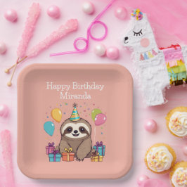 Adorable Sloth Happy Geburtstag Personalisiert Pin Pappteller