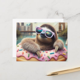 Adorable Sloth schwebend in Doughnut Postkarte